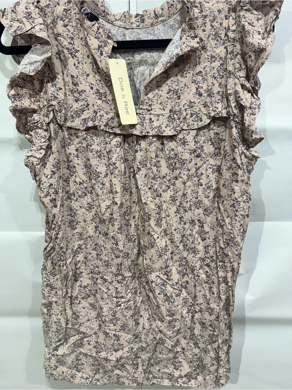 0176 Doe & Rae Yellow Brown Floral Ruffle Tank Top - Picture 5 of 6